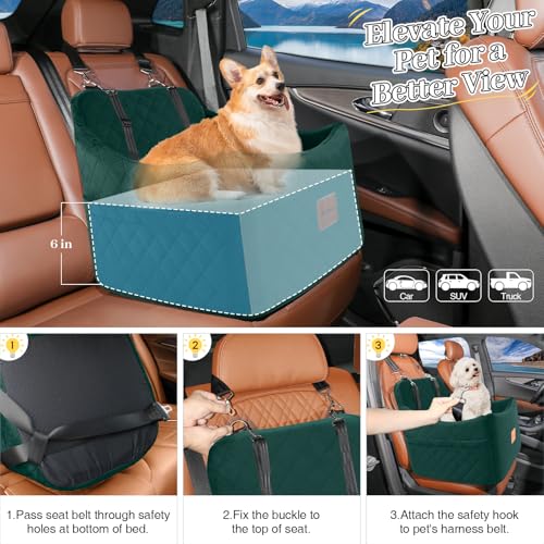 Dog Booster Car Seat for Dogs up to 35lbs (Green / Medium)