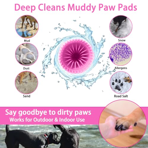 Dog Paw Cleaner Cup with Detachable Top Brush for Small (Medium(3Towels&Brush) / Pink)