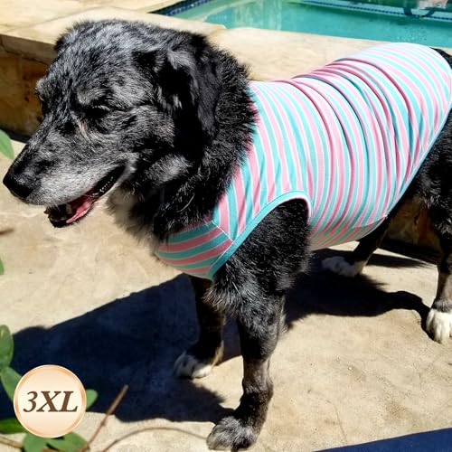 2Pack Cotton Dog Shirt for Large Dogs Soft Striped Tank Top (XXX-Large (55-75lbs) / 01# 2Pack (Pink+Striped))