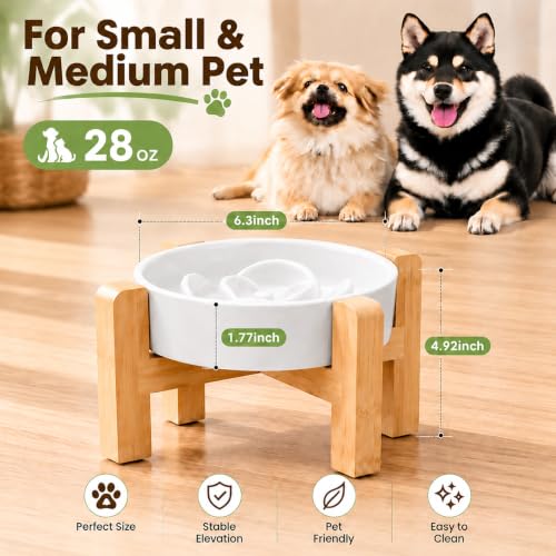 Elevated Slow Feeder Ceramic Dog Bowls 8.26in (White / 8.26in)