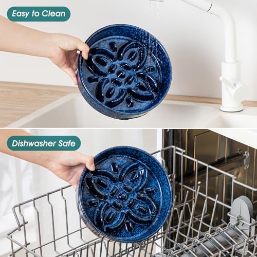 Ceramic Slow Feeder Dog Bowls (M-1.5 Cups / Blue)