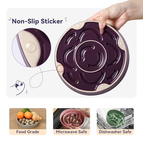 Ceramic Slow Feeder Dog Bowl (Purple / Medium without Stand)