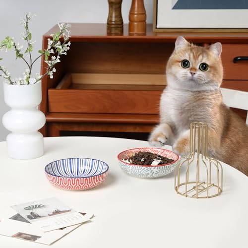 Ceramic Cat Food Bowl Set of 4 (5.6 Inch, Set of 4 / Assorted Colors)