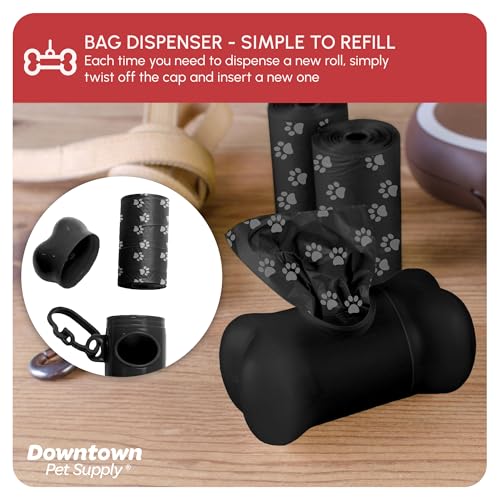 Poop Bags for Dogs with Dispenser (180 Count (Pack of 1) / Black with Paw Prints)
