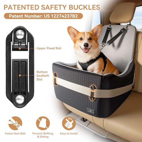Dog Car Seat with Patented Safety System (Black/Grey / Medium)