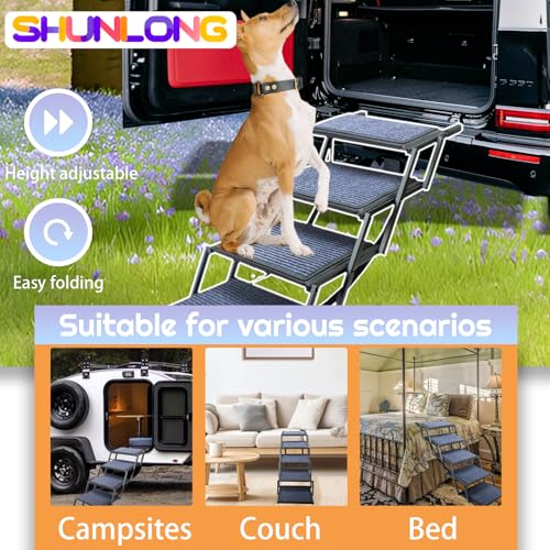 Dog Ramp for Car Truck and SUV Dog Stairs for Large Dogs Folding Pet Stairs with Non (5 Steps)