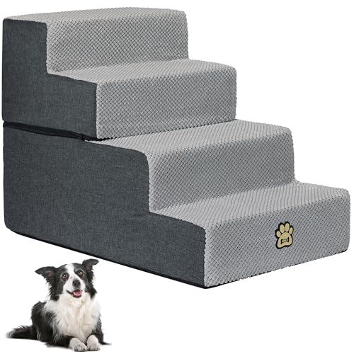 4 Step Foam Dog Stairs for Small Dogs and Cats (4-Steps Gray)