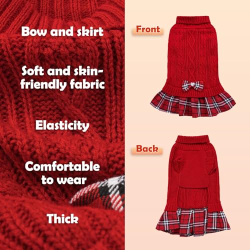 Small Dog Sweater Dress with Bowtie Turtleneck (X-Small (2-5lbs) / Red)