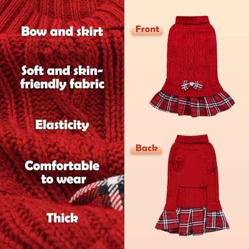 Small Dog Sweater Dress with Bowtie Turtleneck (XX-Large (30-45lbs) / Red)
