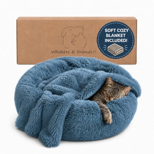 Cat Beds for Indoor Cats & Small Dog (Navy Grey-C / 23.00" x 23.00" x 7.00")