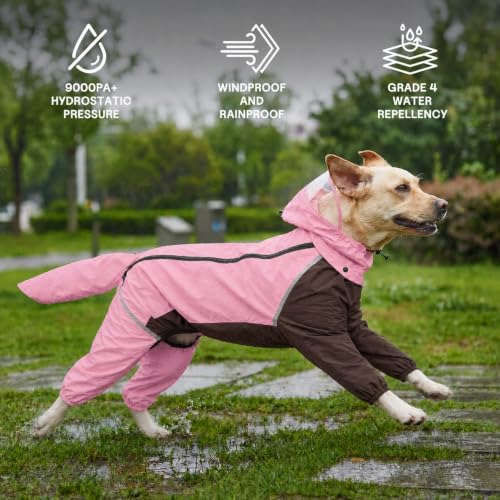 Full Body Dog Raincoat with Detachable Hood (Cherry Blossom Pink / Large)