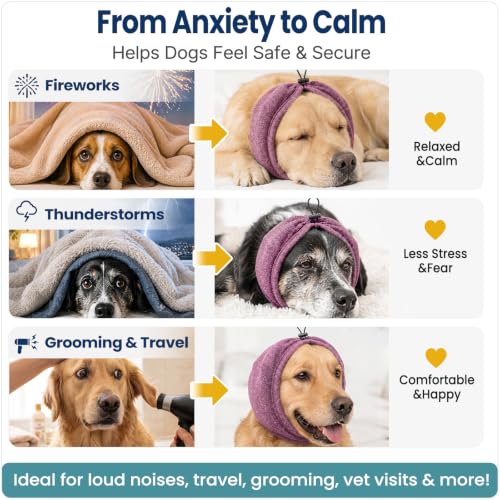 Dog Ear Muffs for Noise Protection Adjustable Ear Wrap Dark Red M (Dark Red - M / Medium)