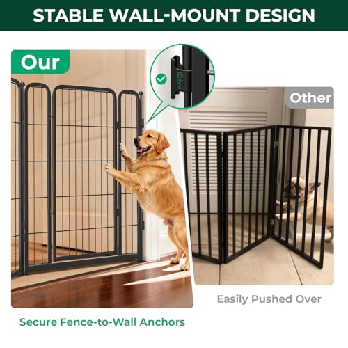 Dog Gate Extra Wide Adjustable for Openings Up to 111" (Black / Up to 111" W【3 Panels + 1 Door】 / 40"H)