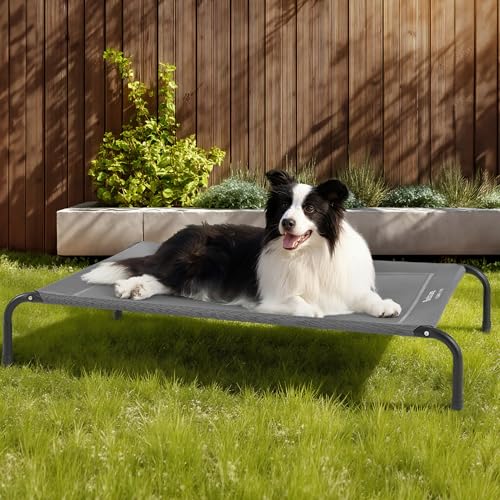 Outdoor Elevated Cooling Dog Bed Large Sized Dog (Grey / 49"L x 31.5"W x 8"Th)