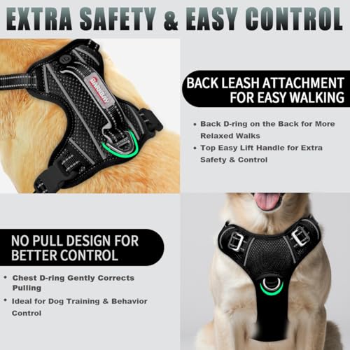 Dog Harness for Medium Sized Dog No Pull Dog Vest ID Tag Pocket (Black / Medium)