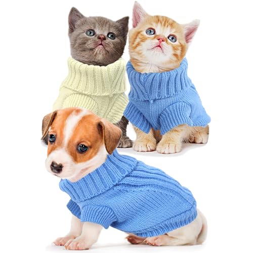 2 Pack Knitwear Dog Sweater for Small Dogs Teacup Dog (Small / Cyan blue+Beige)