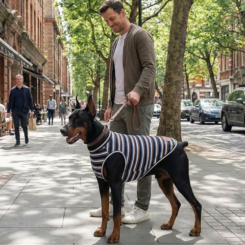 2Pack Dog Shirt Cotton Striped T (Navy Blue + Steel Blue / 4XL(Back: 23.6", Chest: 31.5", 61.7-84.9lbs))