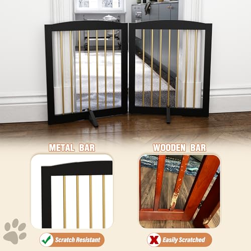 Freestanding Pet Gate for Dogs (24" Height-2 Panel / Black & Gold)