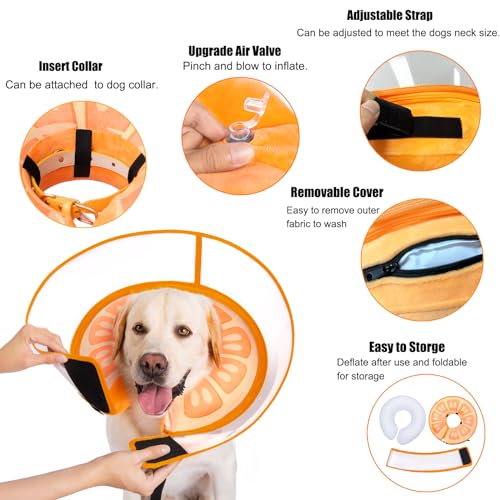 Inflatable Dog Cone Collar for Large Medium Small Dogs (Orange / X-Large)