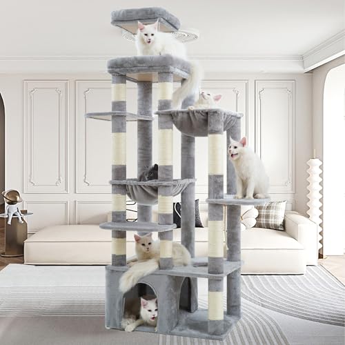 Cat Tree, 71-Inch Tall Cat Tower for Large Maine Coon Cats HCT037W (Light Gray / XL)