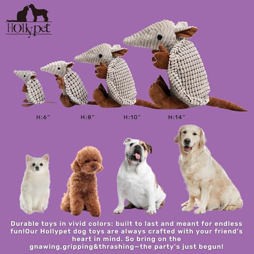 Armadillo Squeaky Puppy Dog Toys for Small Medium Dogs (8 IN / Gray)