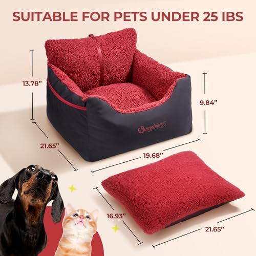 Dog Car Seat for Small Dogs & Cats Under 25 lbs (Black Red / Small)