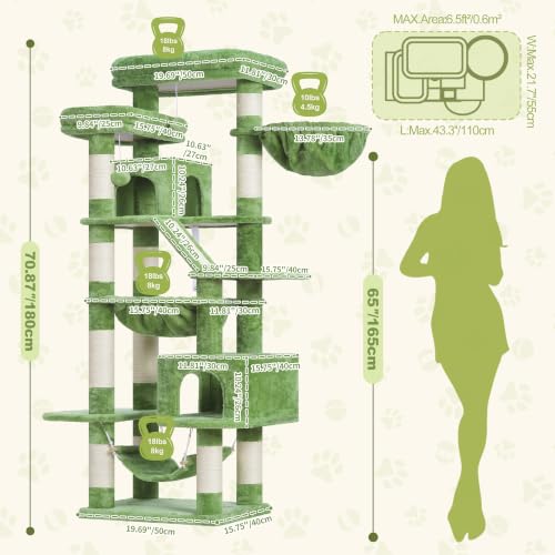 Cat Tree, 71-Inch-Tall Tower for Indoor Cats with 2 Perches HCT034GR (Green / 71 inch)