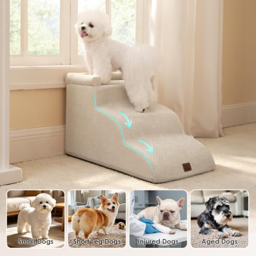 3 Step Curved Dog Stairs for Small Dogs 14" H (Beige / 23.6"l X 15.7"w X 15.7"h)