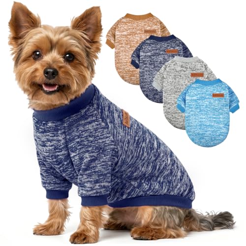 4 Pack Dog Sweaters for Small Dogs Girl Boy Winter Fleece Clothes Warm Soft Dog Sweatshirt Outfit for Dogs Cats Pet Apparel (Grey+Bright Blue+Navy Blue+Khaki / X-Small)