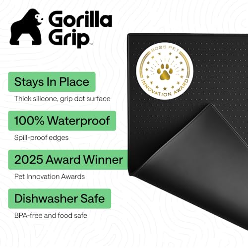 Dog Food Mat 100% Waterproof Silicone (Black / 16"l X 10"w)