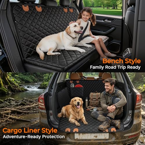 Dog Car Seat Cover for Back Seat (Black with Orange / Standard - 54" Length)