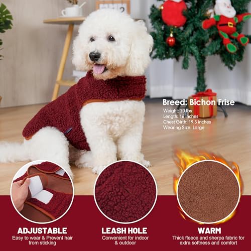 Sherpa Dog Coat Reversible Dog Jackets for Small Dogs (Small (5-9lbs) / Burgundy)