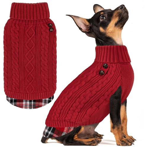 Dog Sweater for Small Dogs Turtleneck Thick Knit Pullover (Small (4-7lbs) / 2# Red)