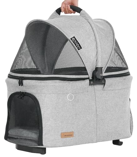 2026 Upgraded Version 3 in 1 Dog Cat Stroller with Detachable Carrier Lightweight Folding Portable All Terrain Pet Travel System Puppy Kitty Doggie Bunny Stroller for 30lbs (Light Grey)