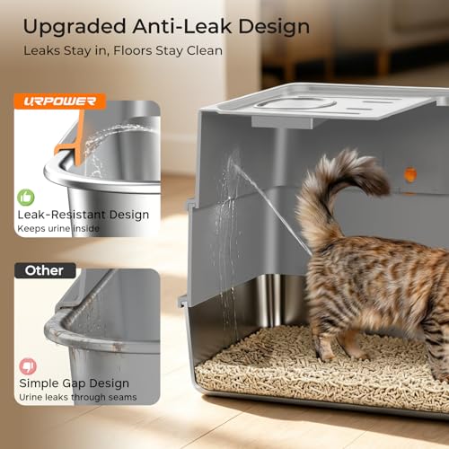 Small Stainless Steel Cat Litter Box with Lid for Kittens (Light Gray / Small)