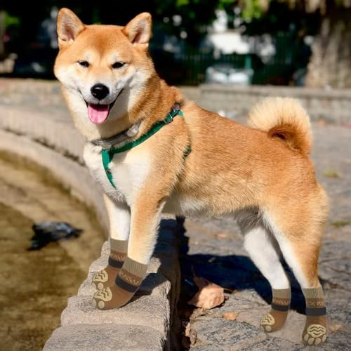 6PCS Anti Slip Dog Socks to Prevent Licking Paws (X-small (6 Count) / Khaki)