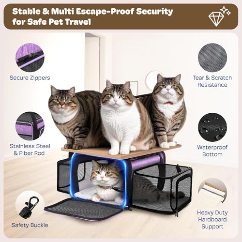 Top and 2 Sides Expandable Cat Carrier 18x13.5x9.5 TSA Airline Approved (Purple / 18.0"L x 13.5"W x 9.5"H)