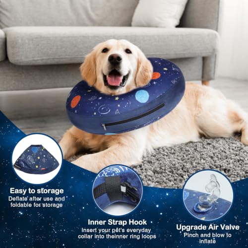 Soft Dog Cone Alternative After Surgery for Large Medium Dogs (Navy Blue Planet / L(Neck 16"-18"))