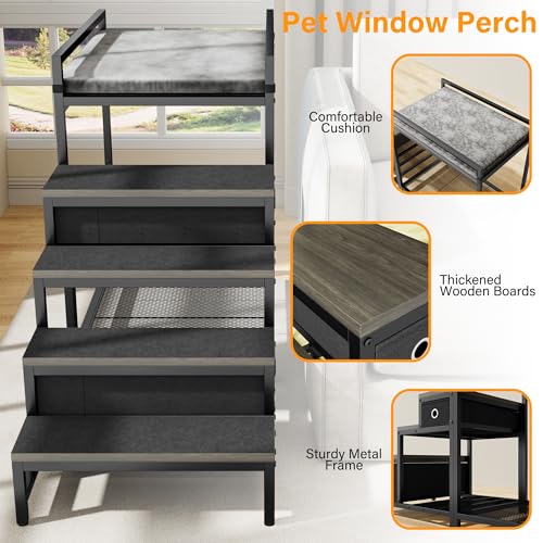 Pet Bunk Bed with Stairs and Storage (Grey)