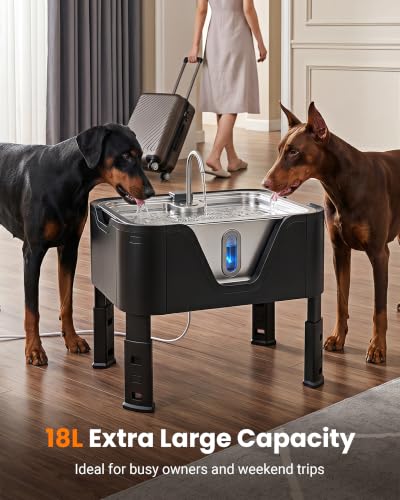 4.75Gal 18L Large Dog Water Fountain Elevated Dog Water Bowl & 3 Filters (Stainless Steel Silver / 4.76Gal Dog Fountain + 3 Filters)