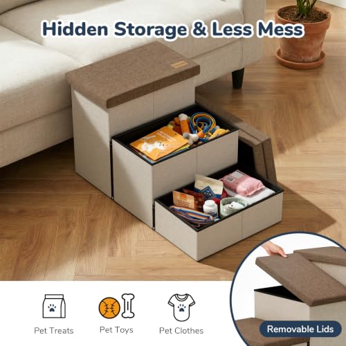3 Step Wide Dog Stairs with Hidden Storage 18" H (Brown / 30"D x 17"W x 17.7"H)