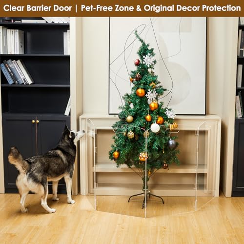 Modern Frame Clear Acrylic Freestanding Dog Gate (32" Height-4 Panel)