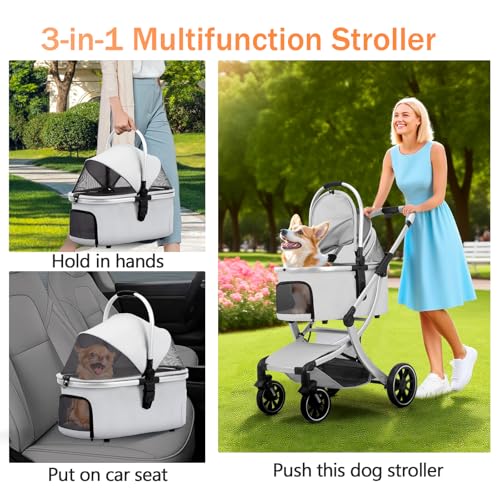 3 in 1 Pet Stroller for Small (Grey)