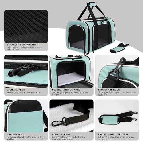 Cat Dog Carriers Soft (17.0"L x 11.0"W x 11.0"H / green)