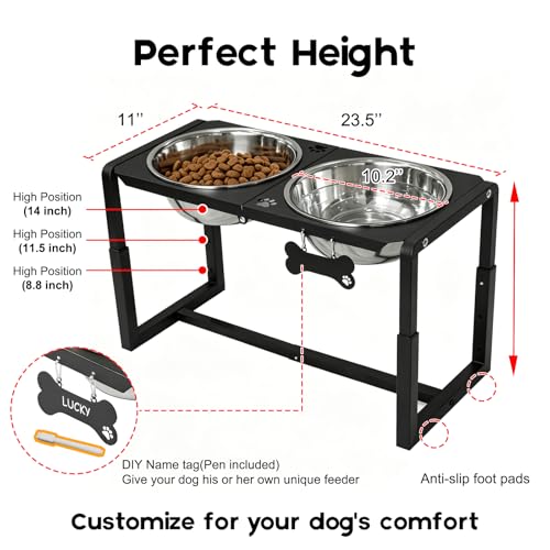Metal Elevated Dog Bowls (8.8-14" | L/XL Dogs | 2×111oz Bowls)