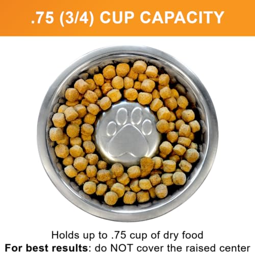 Stainless Steel Slow Feed Dog Bowl for Fast Eating Small Breeds (.75 Cup - Standard)