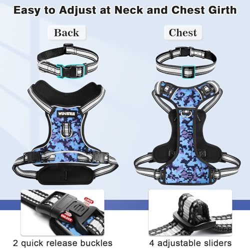 Dog Harness No Pull (Medium / Blue Camo)