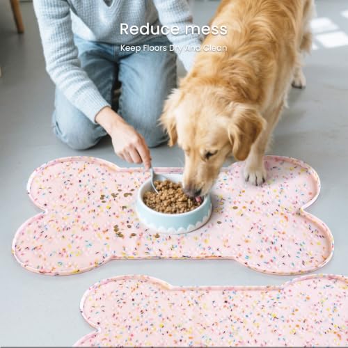 Dog Food Mat Anti (19.4" x 9.8"-2PCS / Donut Pink)