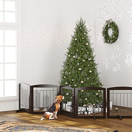 Dog Gate Indoor with Door (Espresso / 【4 Panels with door】80"W x 24"H)