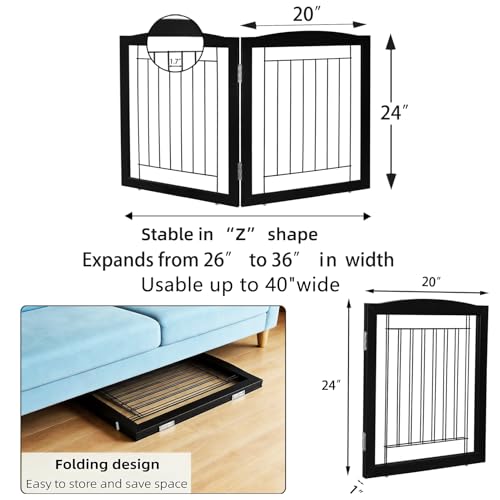 Freestanding Foldable Dog Gate for House Extra Wide Wooden Indoor Puppy Gate Stairs Doorways Pet Gate Tall Dog Fence 2 Panels Fence Black (Black / 【2 Panels】40''w x 24''h)